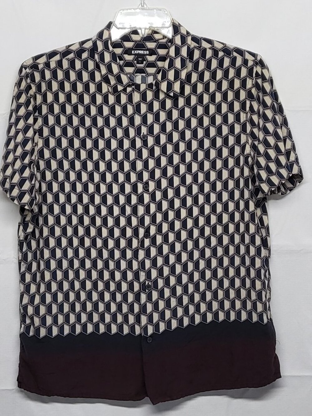 Express Mens Shirt Geometric Button Up Size Large Short Sleeve Rockabily